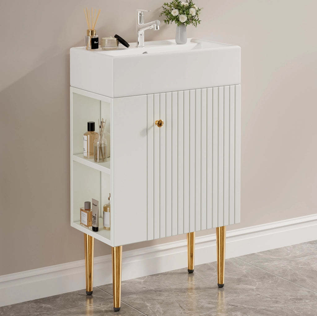 Mobile bagno con lavabo integrato 55 cm; bianco; in MDF