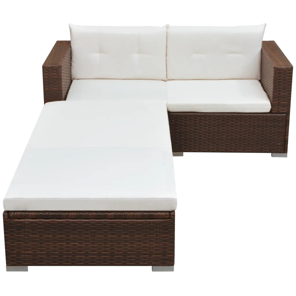 Set Divani da Giardino 3 pz | Set Salotto da Giardino con Cuscini in Polyrattan Marrone