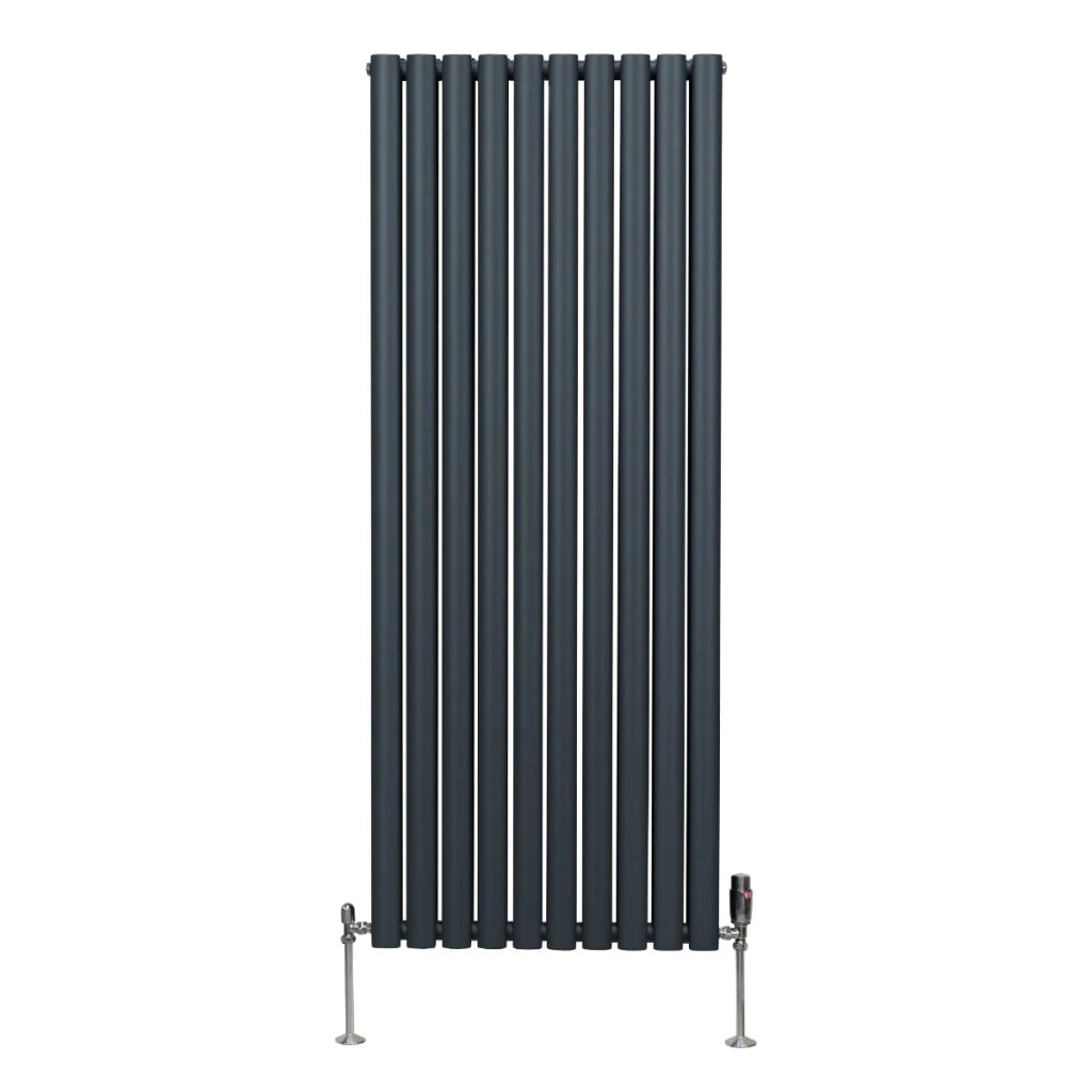 Radiatore a colonna ovale e valvole cromate TRV Designer grigio antracite 1600mm x 600mm