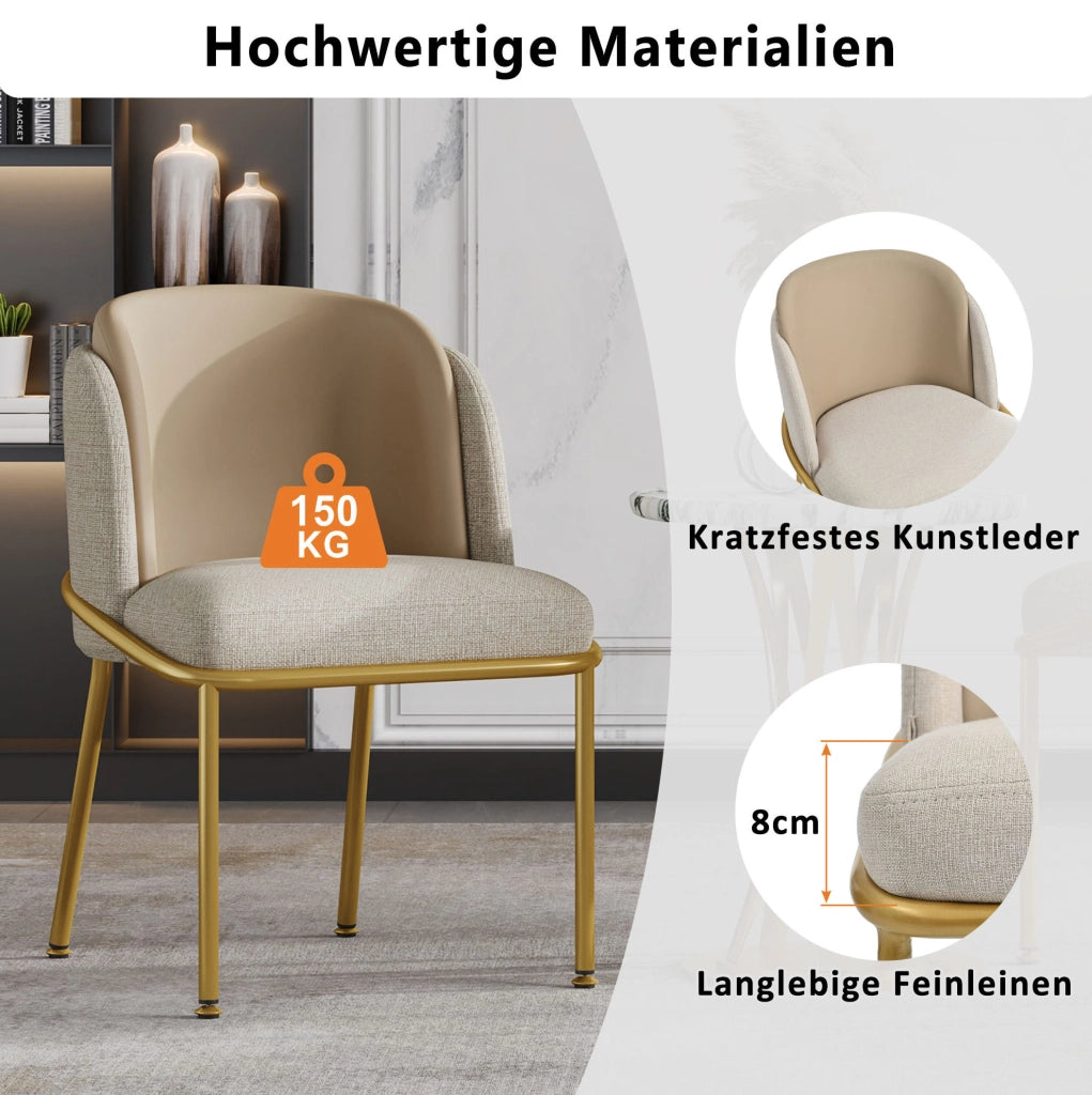 Sedia da pranzo beige e kaki con piedi regolabili