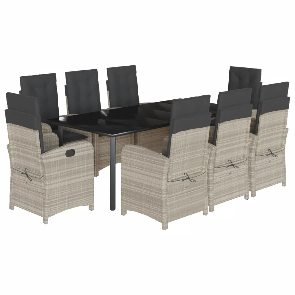 Set Pranzo da Giardino 9pz con Cuscini Grigio Chiaro Polyrattancod mxl 111032