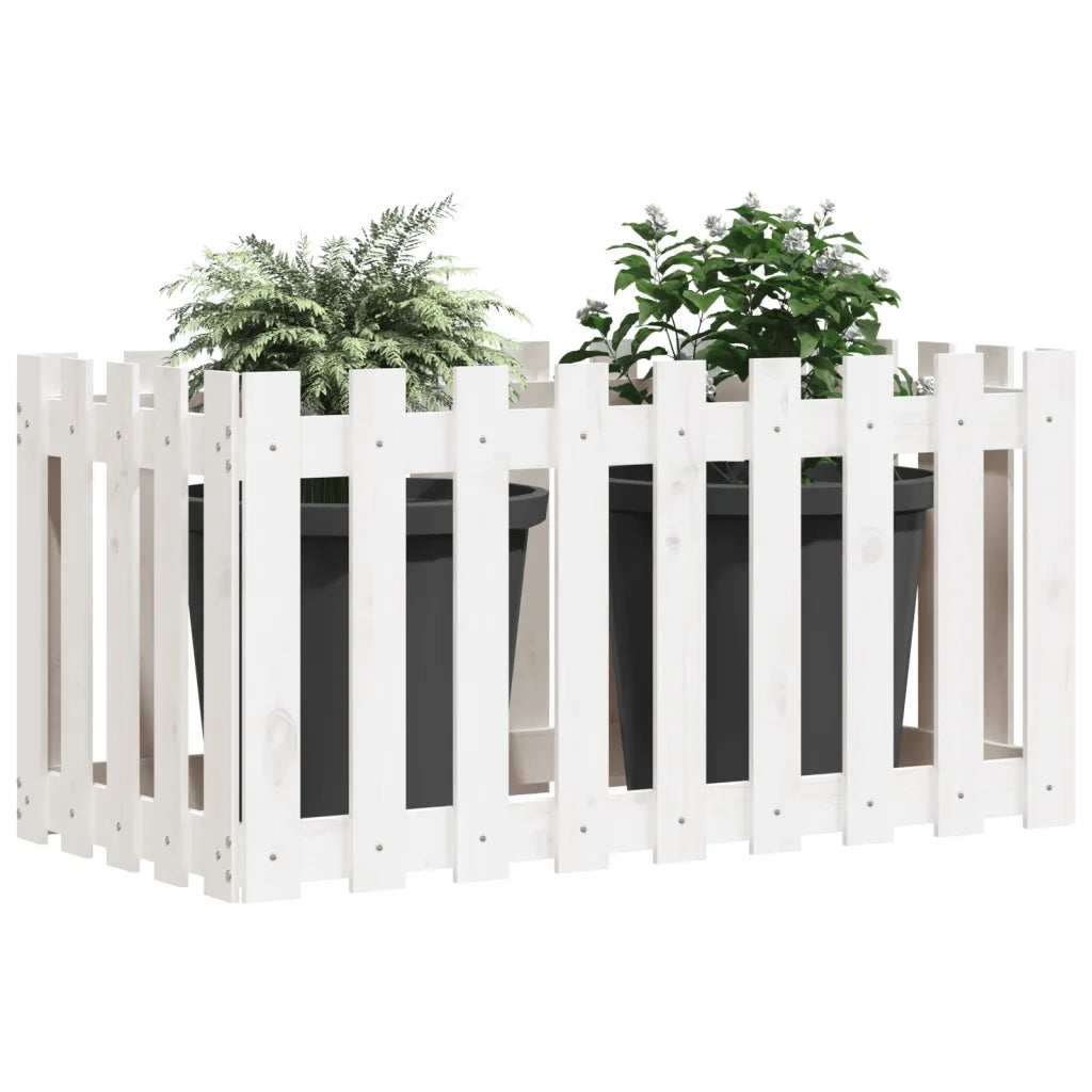 Fioriera | Cassetta per fiori | Vaso Giardino a Recinzione Bianca 100x50x70cm Massello Pino