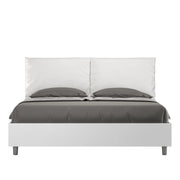 Letto Matrimoniale 160x200 cm con Rete Struttura Bianco Frassico con Cuscini in Similpelle Egos Antea Bianco