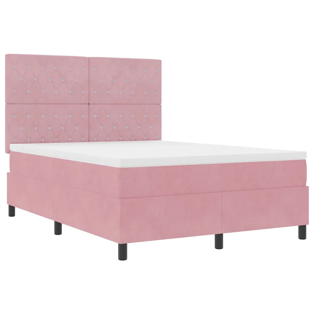 Letto a Sorgente LED con materasso Rosa 140 x 200 cm Velluto 3343255