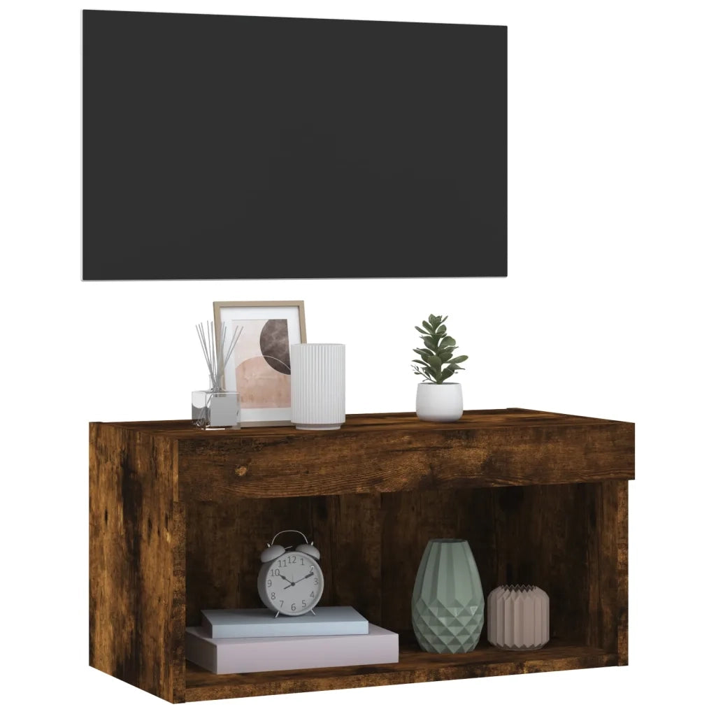 Mobile Porta TV con Luci LED-Mobile per TV-Credenza TV Rovere Fumo 60x30x30 cm
