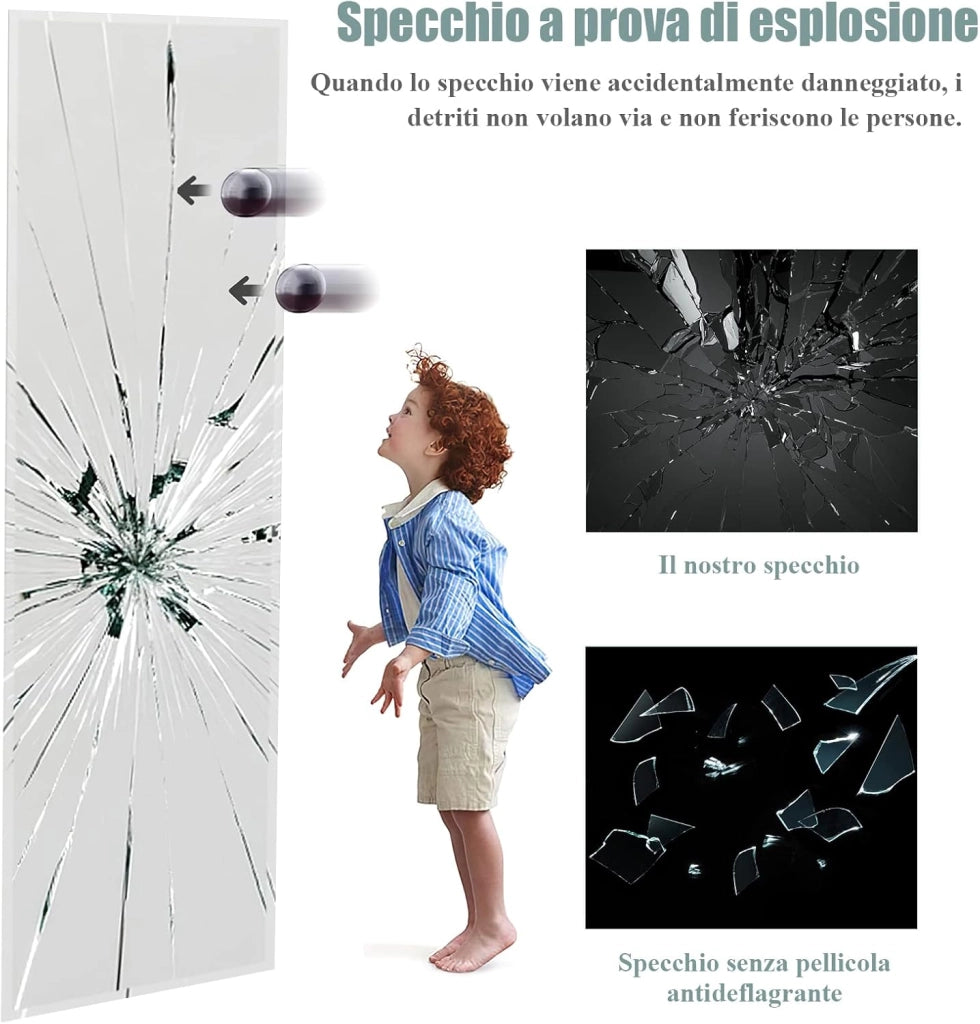 Specchio da Parete 110 x 38 cm, Specchio Rettangolare Montato a Parete, Specchio a Figura Intera per Guardaroba Corridoio Soggiorno