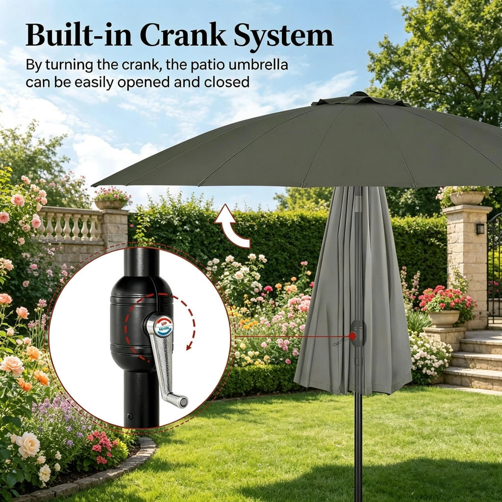 Ombrellone da giardino inclinabile con manovella per terrazza e piscina in poliestere grigio scuro 257 × 242 cm