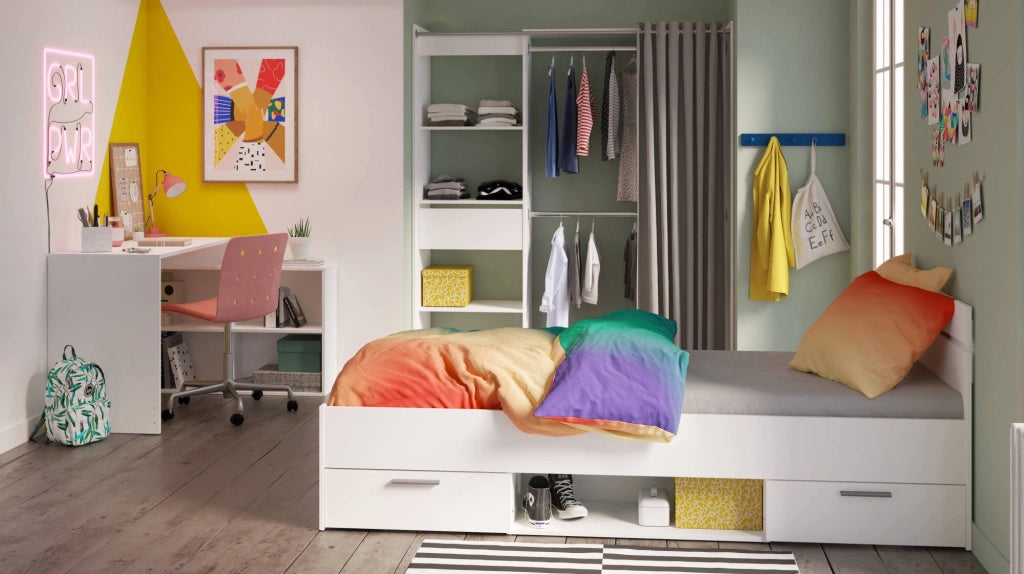 Letto singolo Zone, Sommier per camera da letto, Giroletto per stanza, Struttura porta materasso, 200x90 h74 cm, Bianco opaco