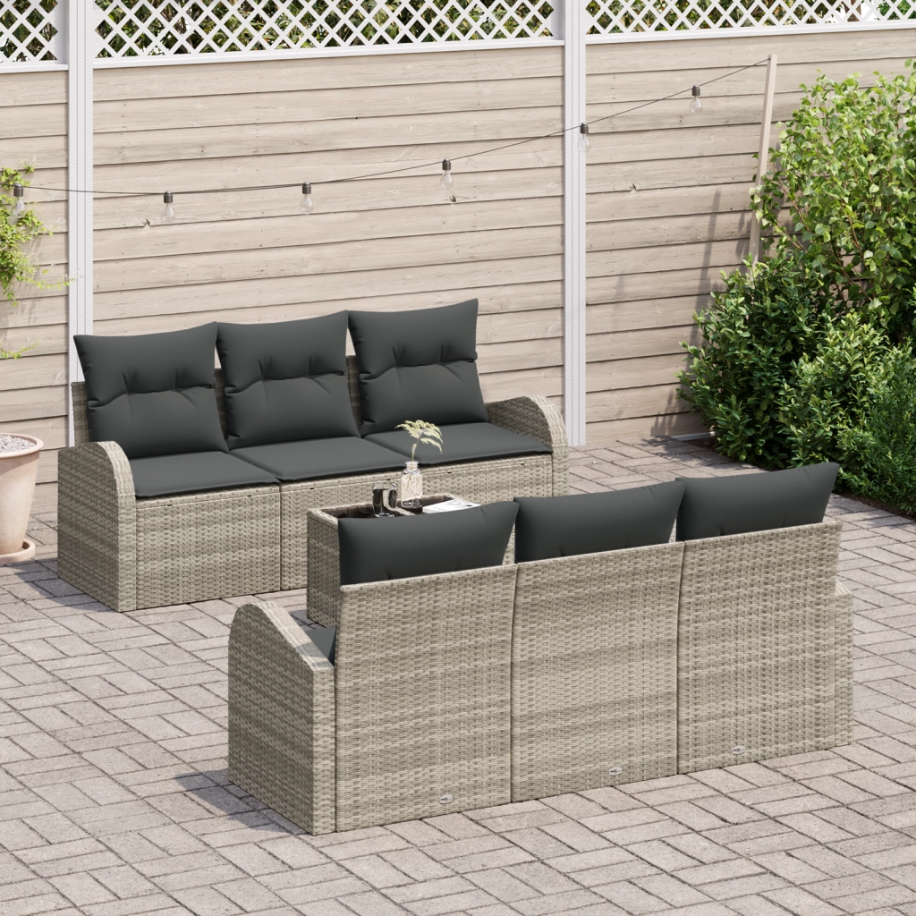 Set Divano Giardino 7 Pz con Cuscini Grigio Chiaro Rattan Sintetico