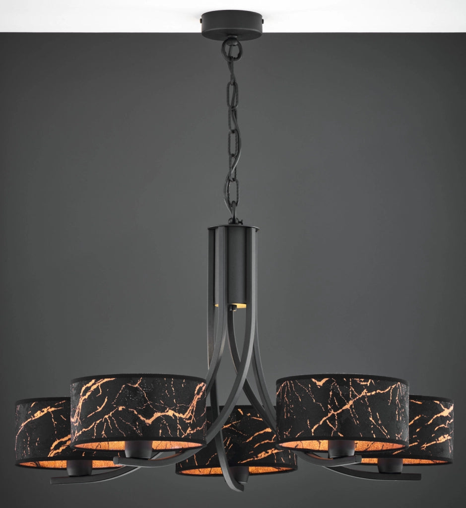 Lampadario ARTHUR Jupiter nero/rame 5xE27 catena paralumi decorativi