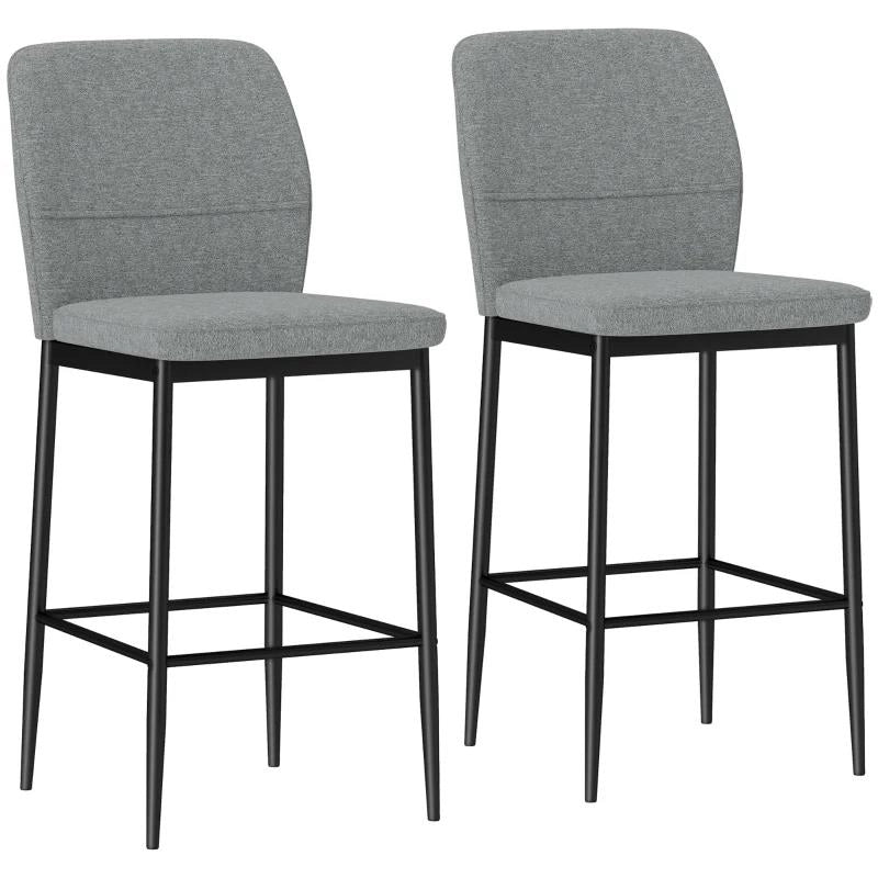 SET 2 SGABELLI BAR IN VELLUTO MODERNI CON POGGIAPIEDI E SCHIENALE 41X52X97 CM GRIGIO