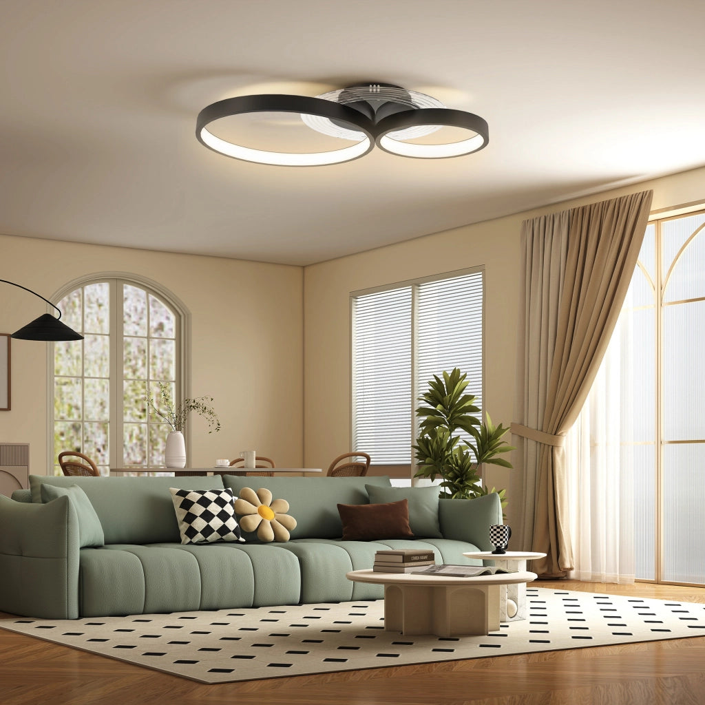 Plafoniera LED Moderna a 3 Anelli con Temperatura Colore Regolabile, Potenza 40W, Nero