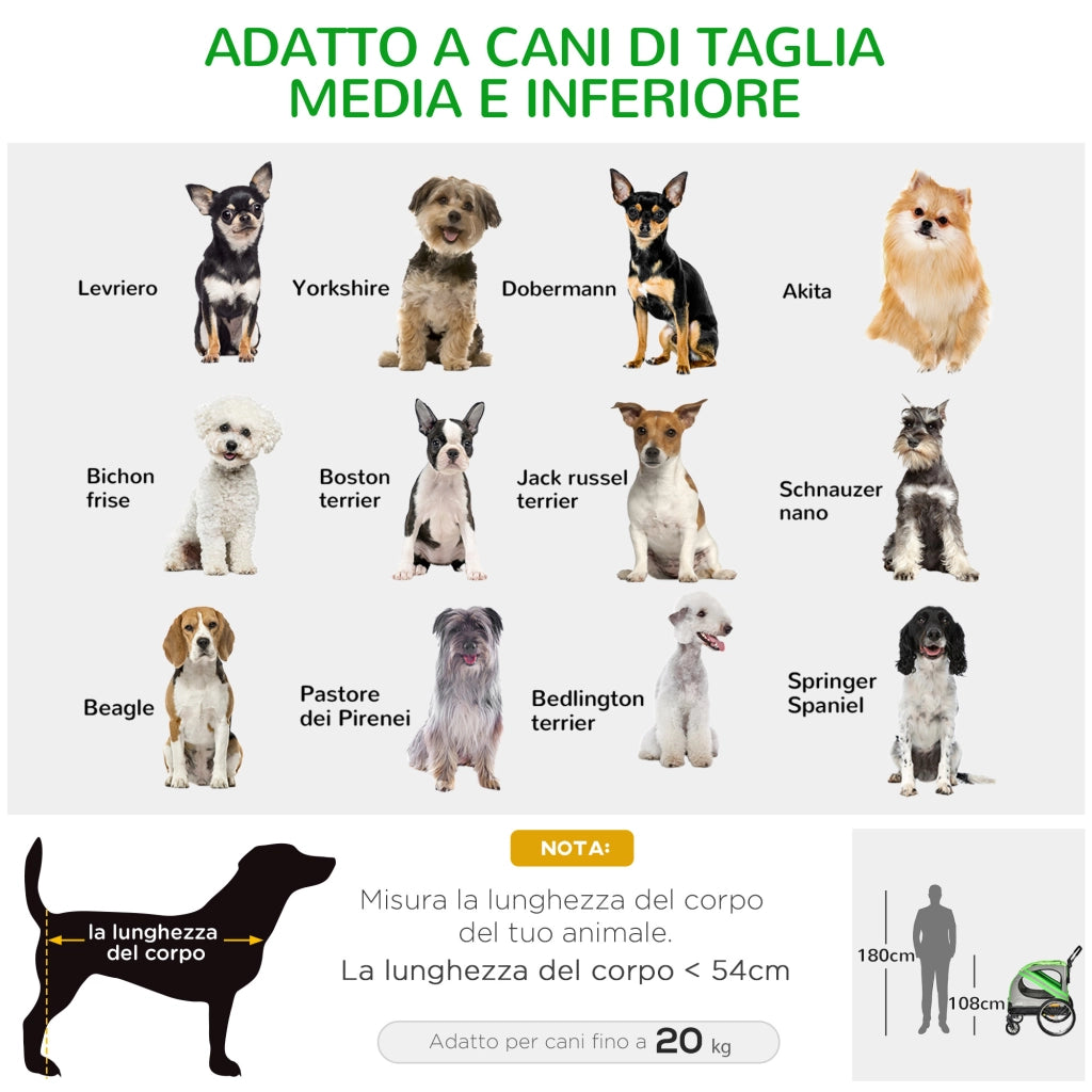 Carrello Bici e Passeggino 2 in 1 per Cani ¨C zephmum ¨C Verde, Acciaio, Tessuto Oxford