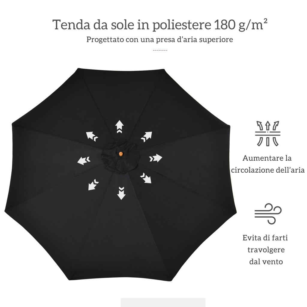 Ombrellone da Giardino 3 m ¨C zephmum ¨C Nero, Legno, Poliestere
