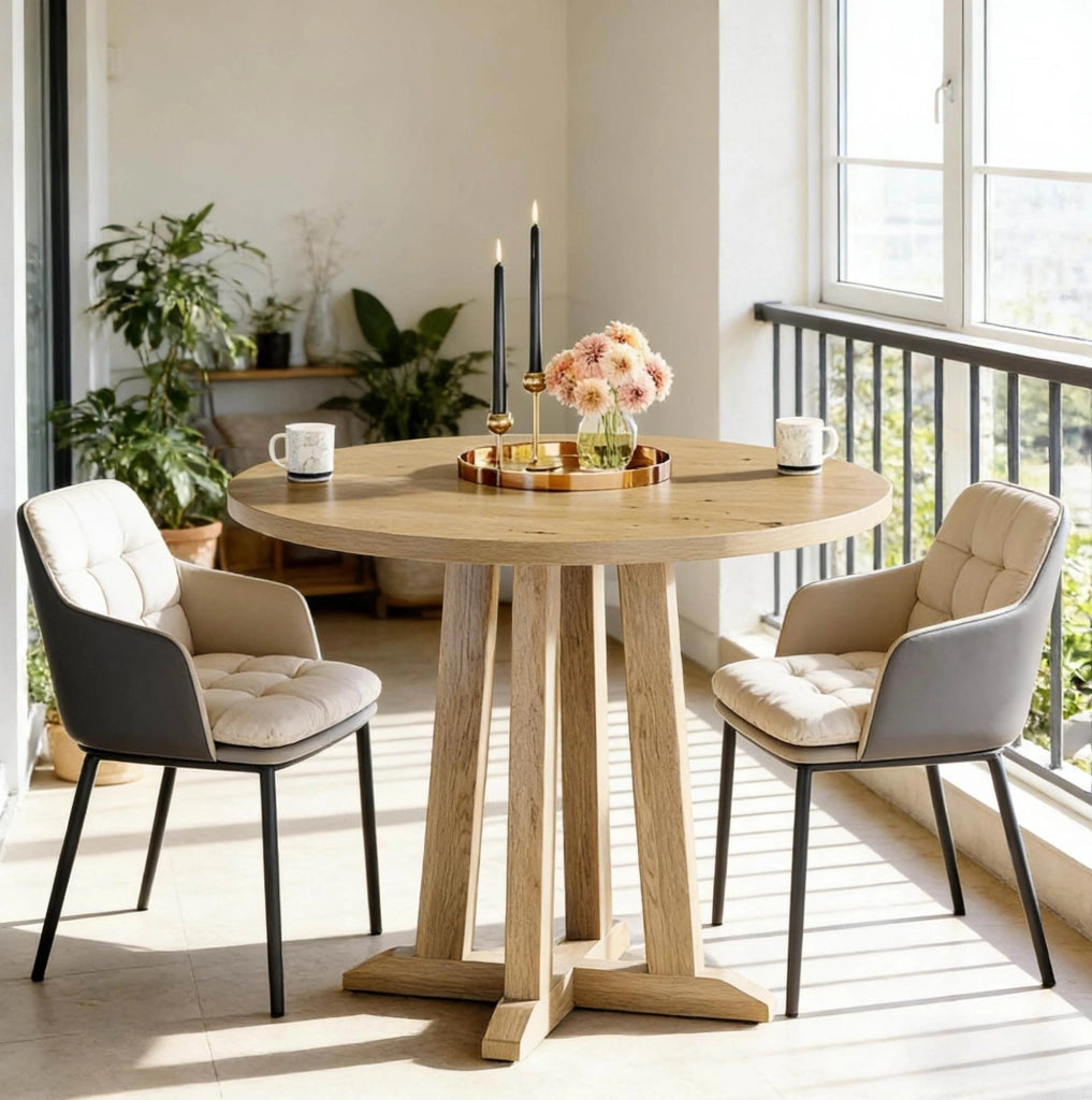 Tavolo da pranzo rotondo 80 cm in legno marrone, per 2-4 persone, salvaspazio