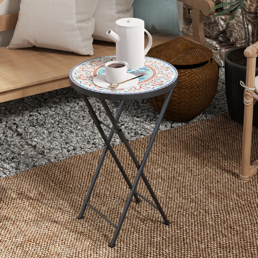 Tavolino da Giardino Pieghevole con Piano a Mosaico e Cuscini Antiscivolo ¨C Zephmum ¨C ?35,5x55 cm Multicolore