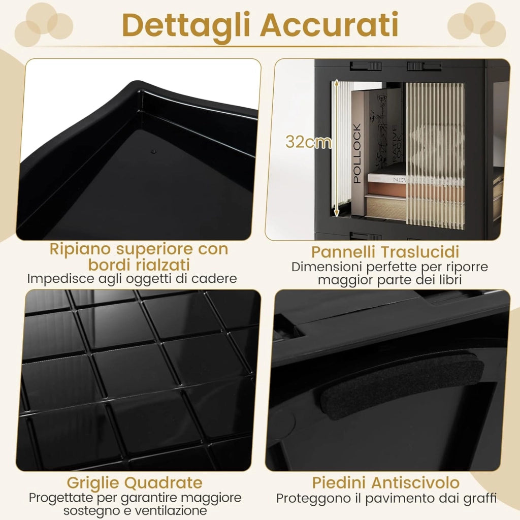 Libreria Girevole Pieghevole, Scaffale Traslucido Girevole a 360° con Base Rotante, Scaffale Alto Angolare da Esposizione per Soggiorno, Studio (Nero,5 Livelli)