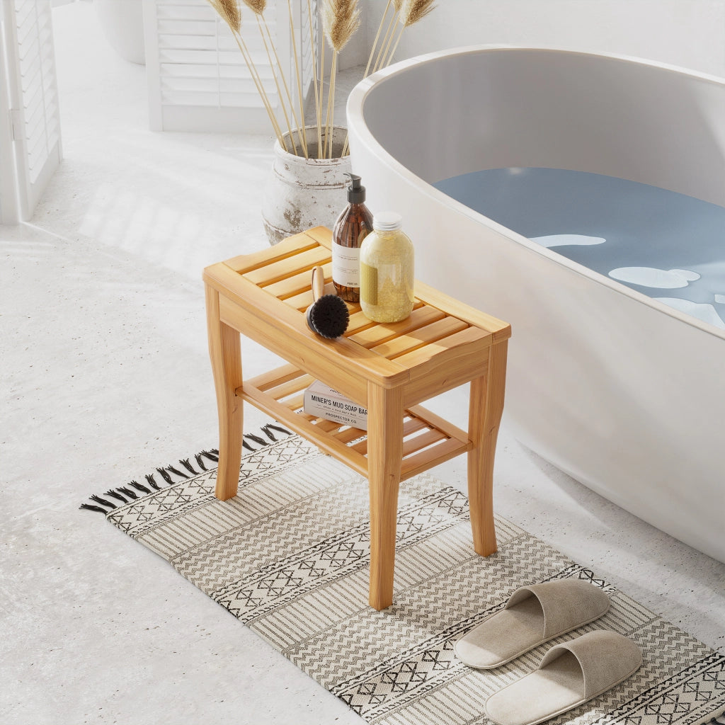 Sgabello da Bagno in Bamb¨´ con Ripiano ¨C Zephmum ¨C 47.5x26x44.5 cm