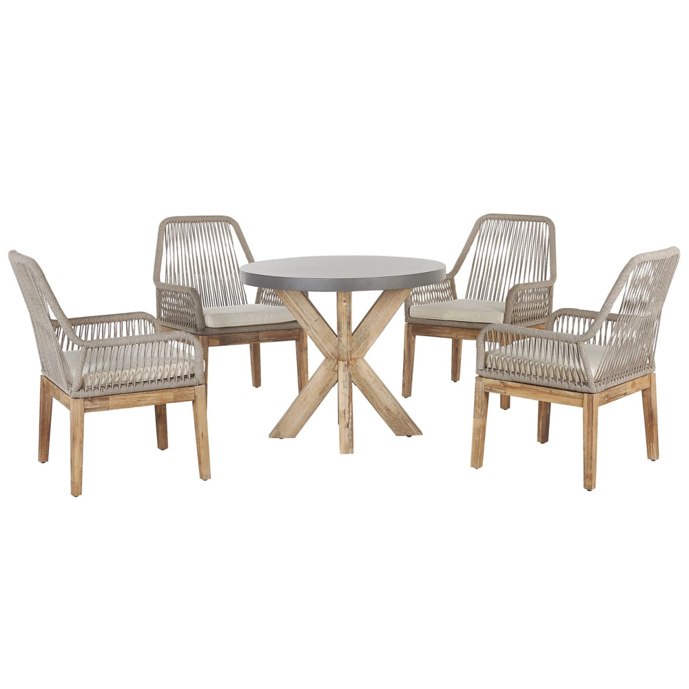 Set da Giardino Tavolo Rotondo in Cemento e 4 Sedie Beige chiaro stile moderno