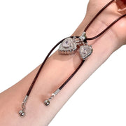 Collana a doppio cuore estraibile con fragole e zirconi cubici a forma di cuore