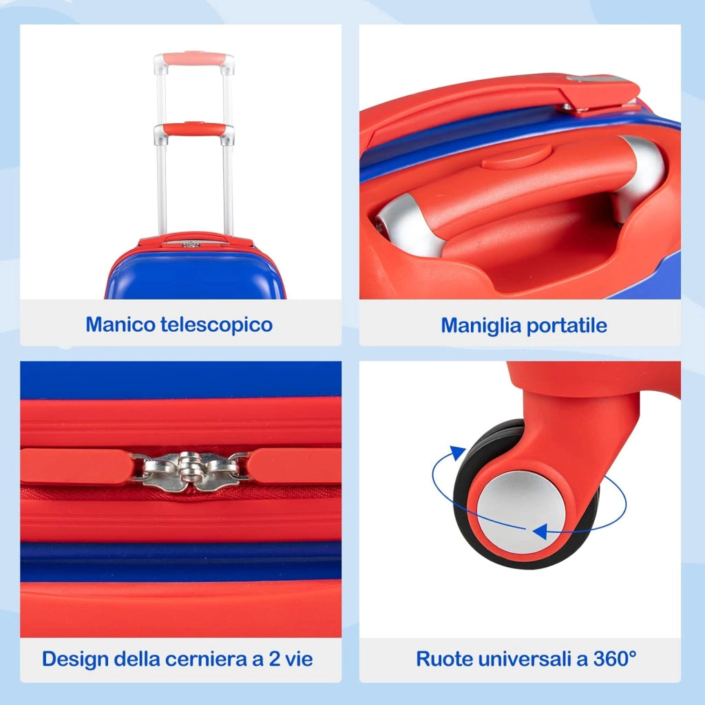 Set di Valigia per Bambini, 18" Valigia+ 12" Zaino, 2 Pezzi, con Ruote Girevoli a 360° e Maniglia Retrattile, Ideale per Viaggiare in Modo Comodo e Divertente (Modello 12)