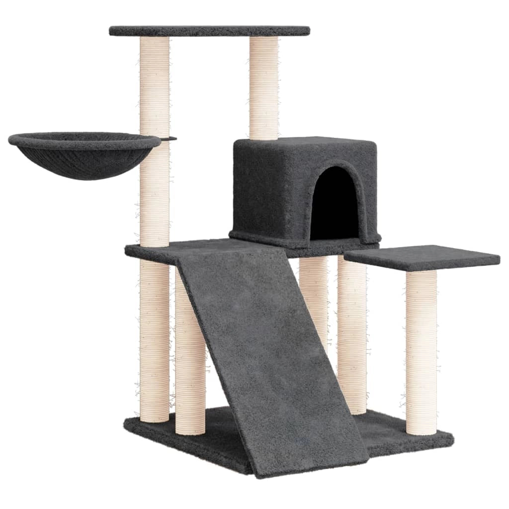 Tiragraffi per gatti torre per arrampicata giocattolo piattaforma per arrampicata con tiragraffi in sisal scuro 82 cm grigio 02_0022707