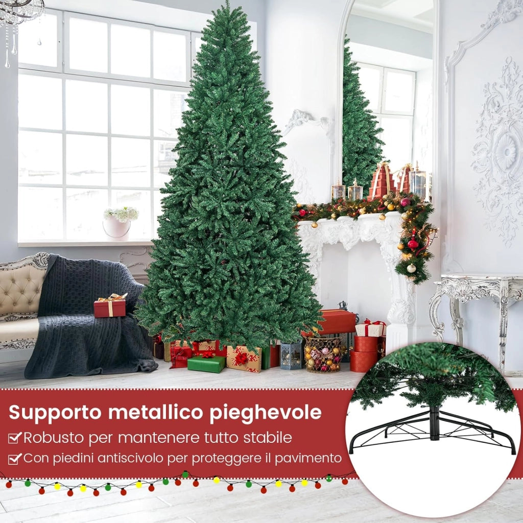 Albero di Natale 180/225/275 cm, Albero di Natale Artificiale Realistico e Denso con 1355/2254/3594 Rami e Base in Metallo, Decorazione Natalizia per Casa, Ufficio e Negozio (275 cm)