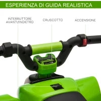 Quad Elettrico per Bambini con Batteria Ricaricabile 6V e Marcia Avanti e Indietro, 72x40x45.5 cm, Verde
