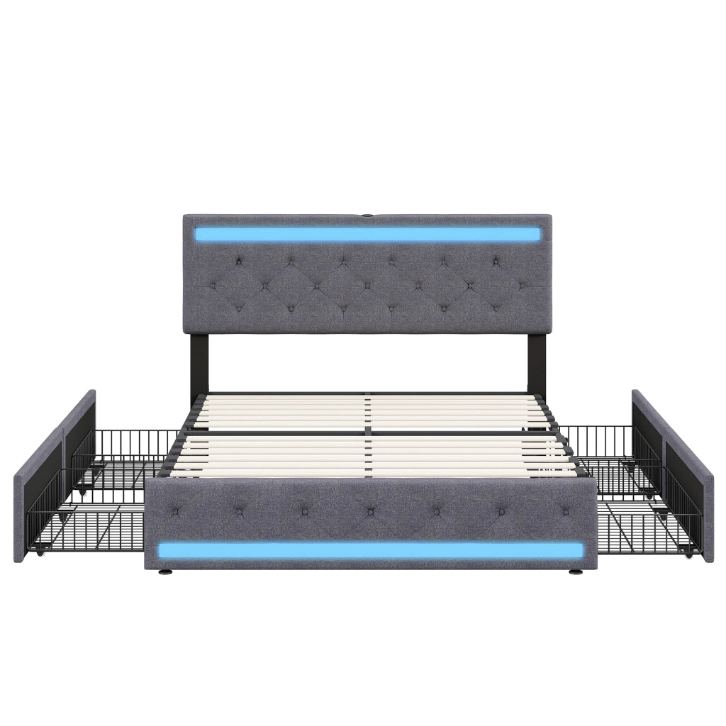 Letto matrimoniale 160x200 cm con LED; USB e vani contenitore grigio scuro