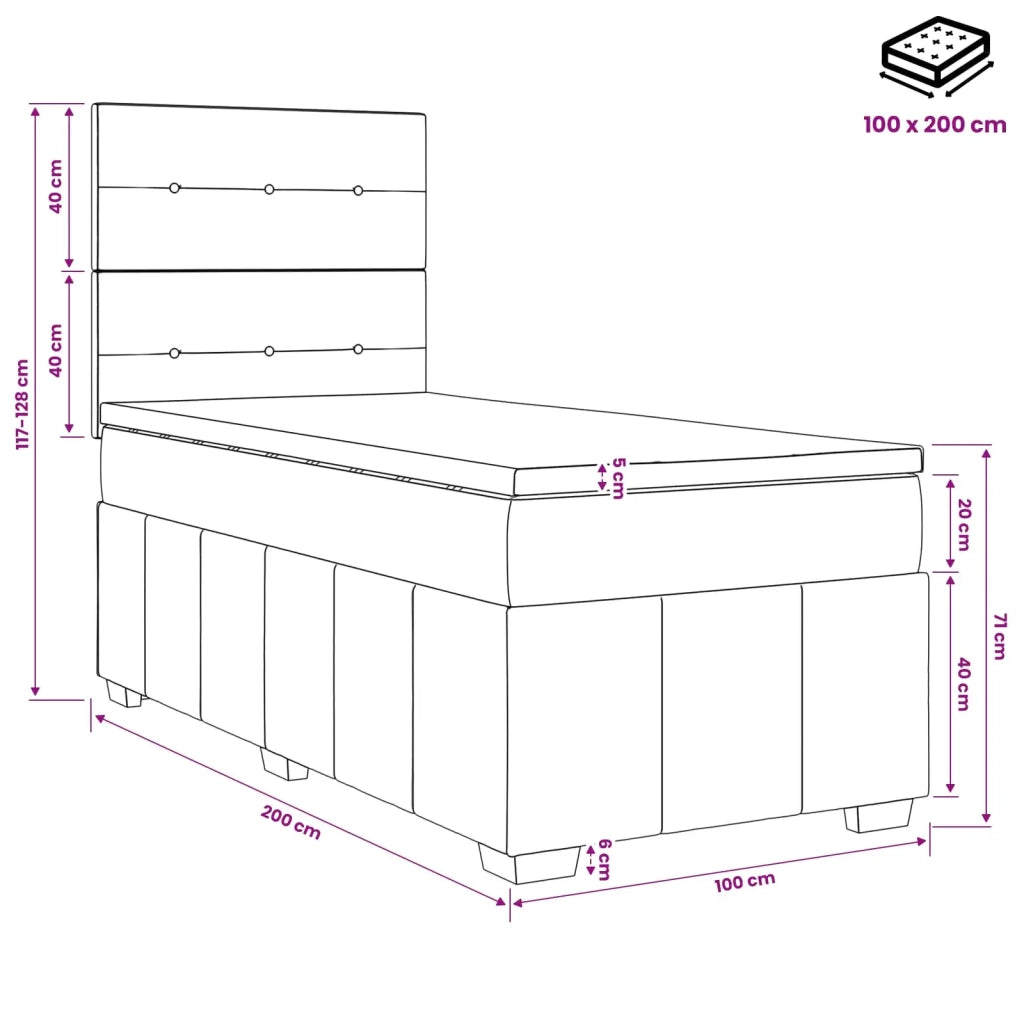 Letto Box Spring LED con Materasso Tortora 100 x 200 cm Tessuto 3455539