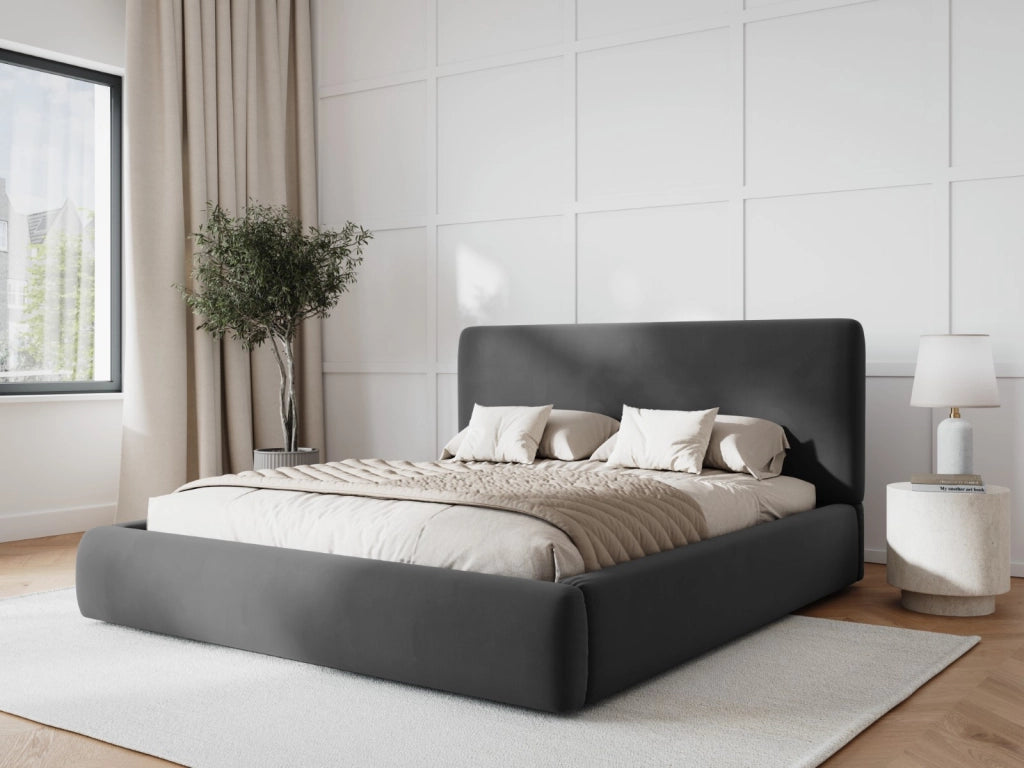 Cosmopolitan Design - Letto a cassettone con testiera "Colonel" 140x200cm in velluto grigio scuro 