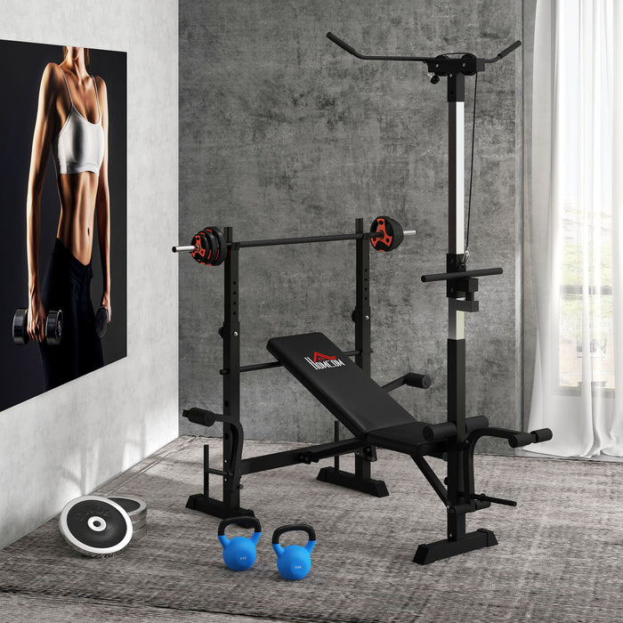 Panca Fitness 180x134x200 cm con Leg Press Squat Rack e Leg Extension in Acciaio e PU Nero e Argento