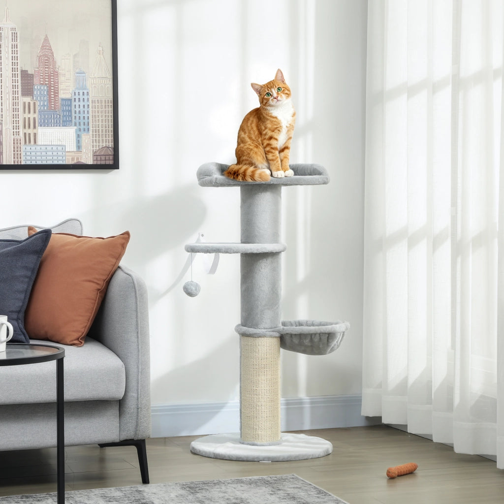 Tiragraffi per gatti con sisal e giocattolo ¨C zephmum ¨C grigio chiaro 48x103.5cm