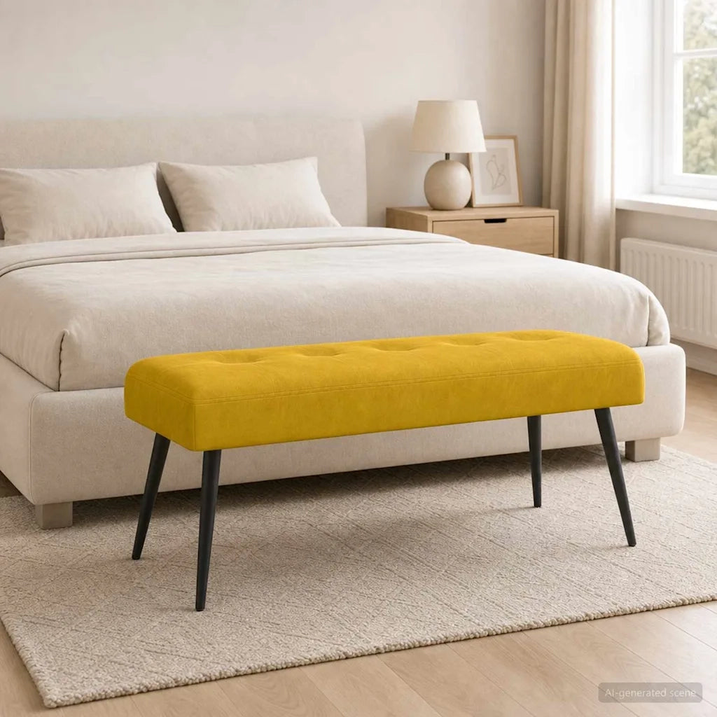Panchina con bottoni imbottiti Giallo 110 x 40 x 46 cm Velluto 42038536