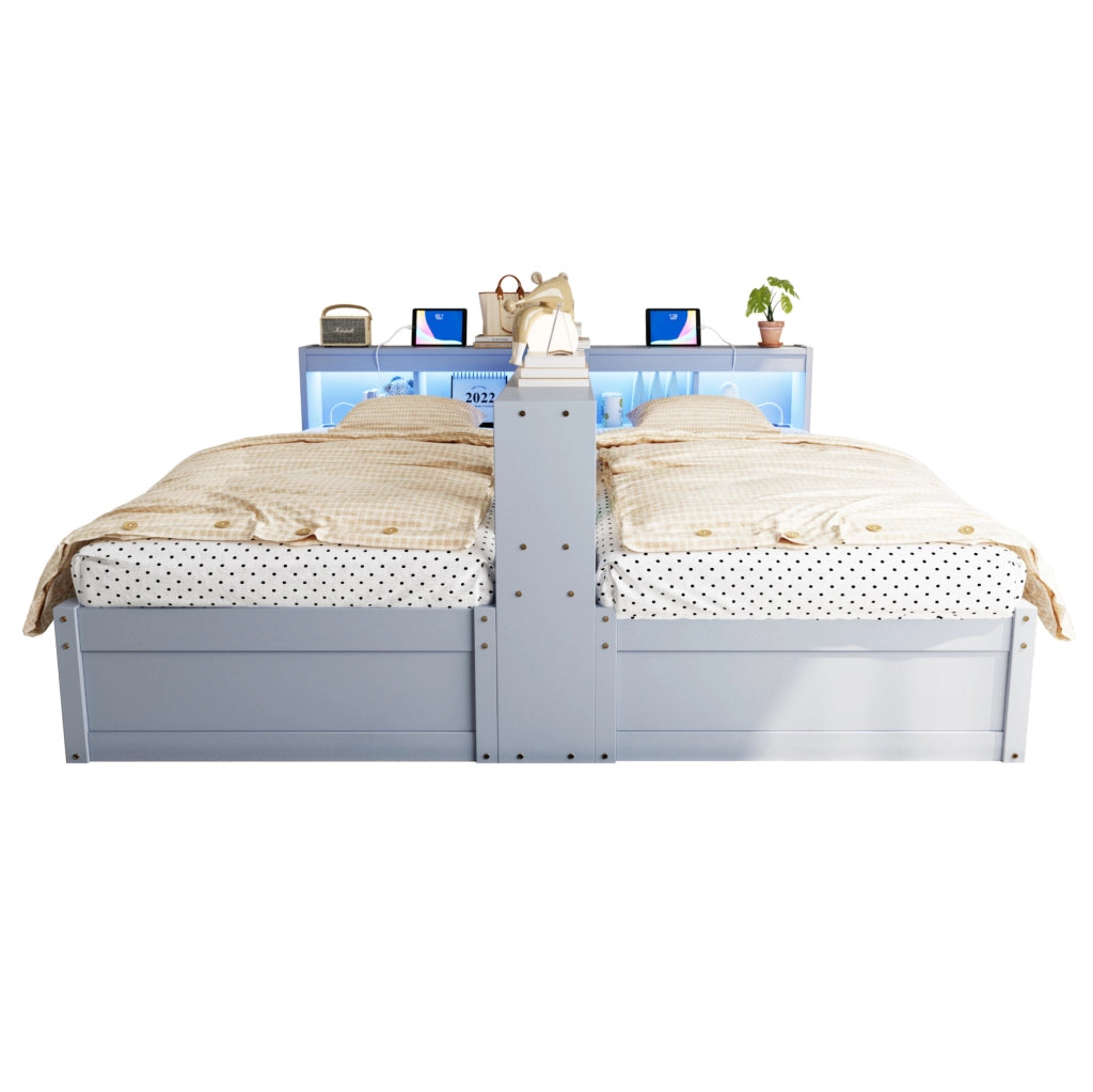 Letto multifunzionale 90/180x200 cm con LED, prese integrate e vani contenitivi