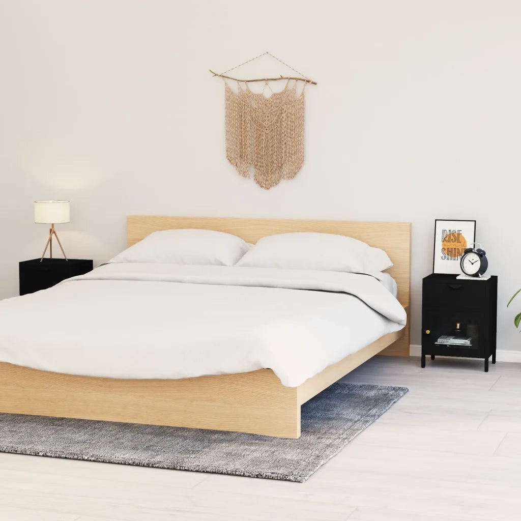 Set di 2 Comodini | Armadio da Notte | Mobiletto da notte Neri 40x30x54,5 cm Acciaio e Vetro