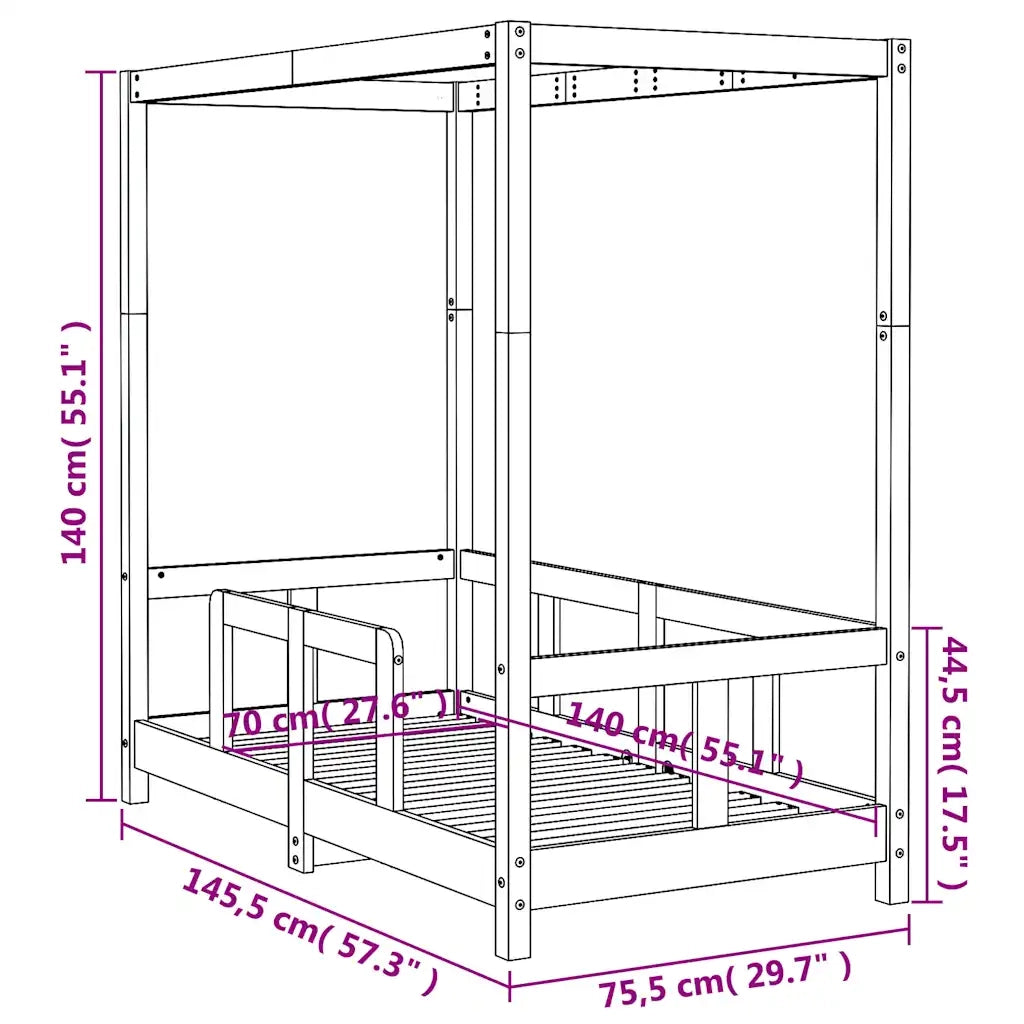 Giroletto per Bambini-Struttura Letto Bambini 70x140 cm in Legno Massello di Pino 534581