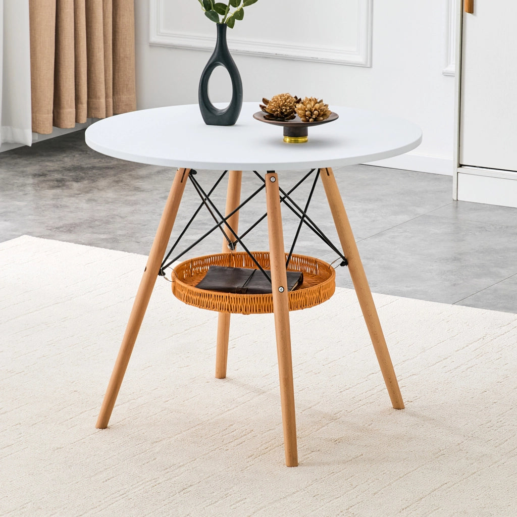 Tavolo da pranzo rotondo Ø80 cm bianco con cesto sospeso