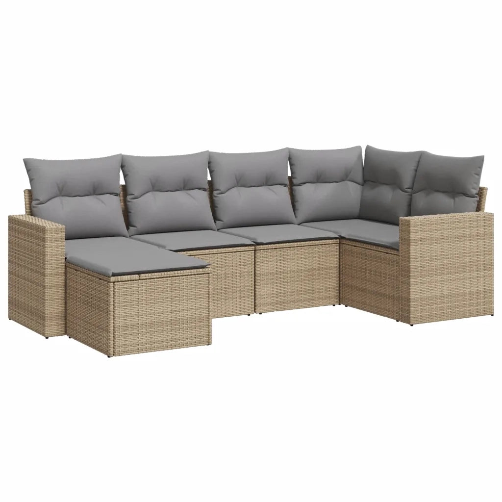 Set Divano da Giardino 6 pz con Cuscini Beige in Polyrattan 3251596
