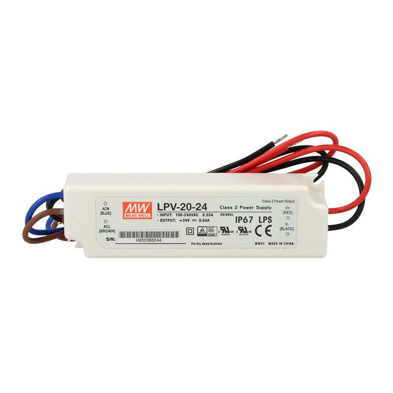 Alimentatore Trasformatore CV MW MEAN WELL LPV-20-24 24V 20W 0,84A Impermeabile IP67 Input 220V e 110V