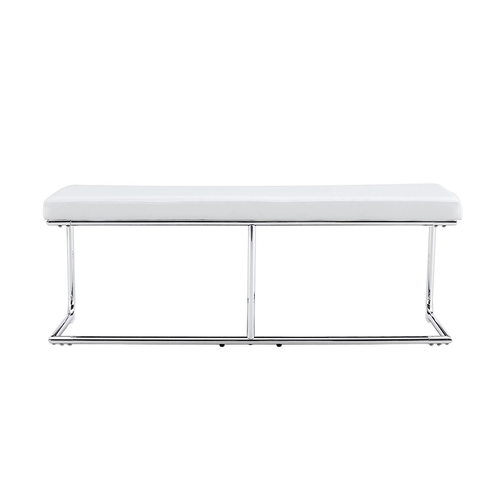 Panchina in pelle bianca 130 cm - Xylo - struttura cromata, moderna, per sala da pranzo, ingresso, soggiorno