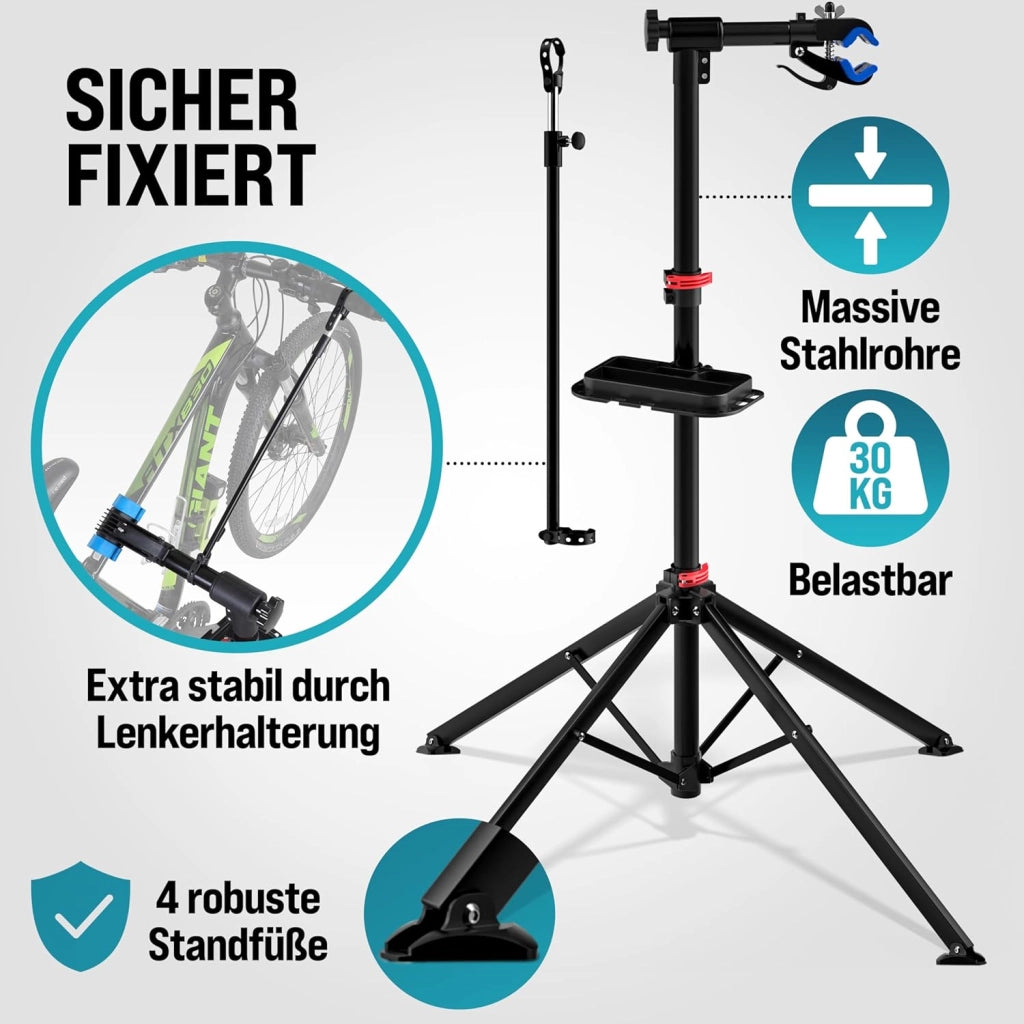 MONZANA® Cavalletto Montaggio Biciclette da 30kg con Set Chiavi Dinamometriche da 1/4 Borsa Trasporto Riparazione Bici Pneumatici Mountain Bike