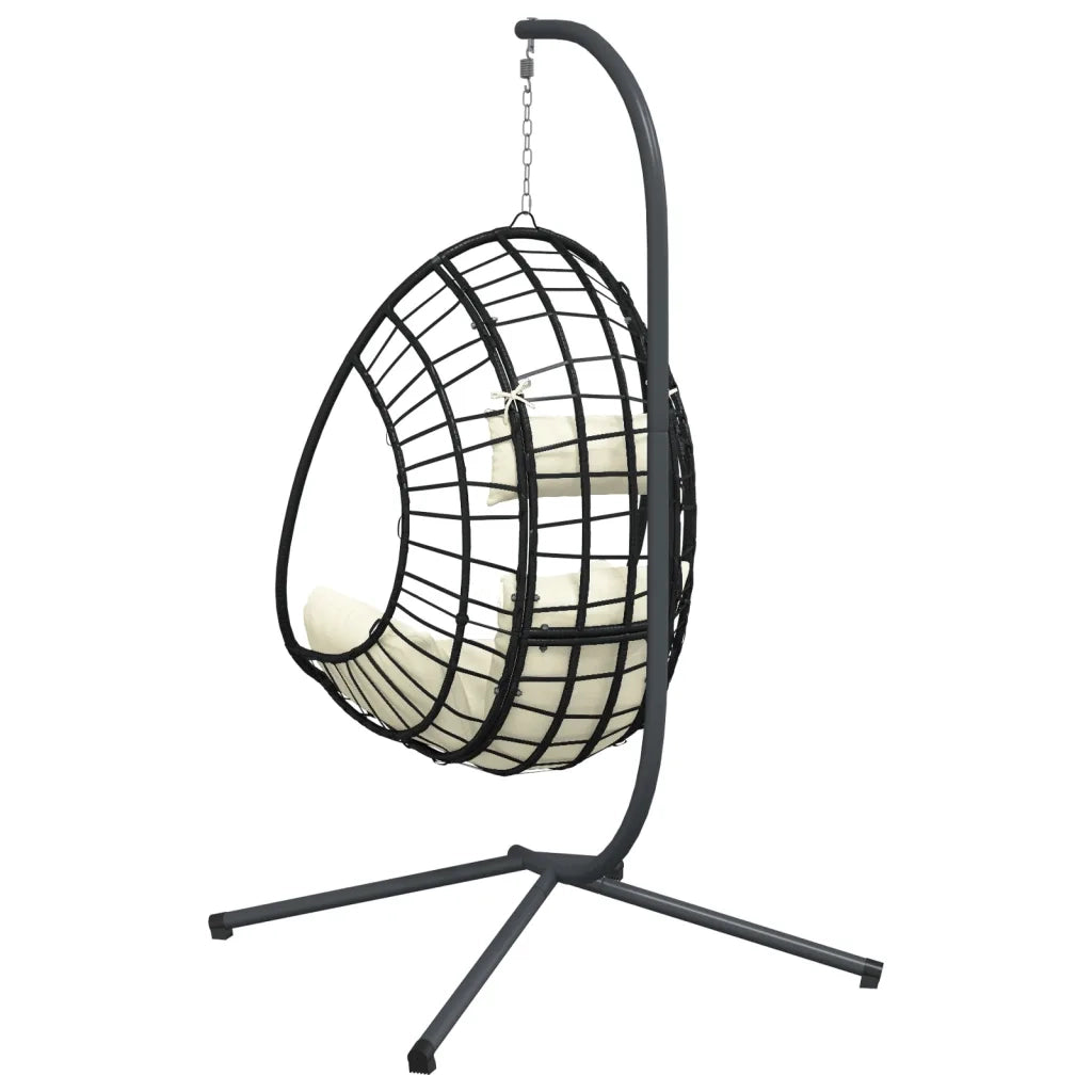 Sedia a Uovo Sospesa con Supporto Beige in Polyrattan e Acciaio CFW2206913