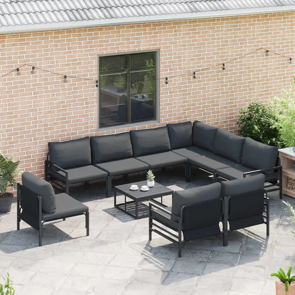 Set Divano da Giardino con cuscino 9 pcs Nero Acciaio 3379002