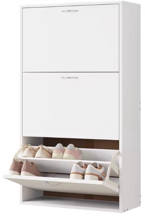 Cassettiere per Scarpe Sottili - Organizzatore per Scarpe con 3 Cassetti Opachi - Altissimo Organizzatore per Scarpe - Per Salotto, Vestibolo o Camera da Letto - Spazievitore - E1 Legno - 58x104x23 cm - Per 12-18 Pair di Scarpe