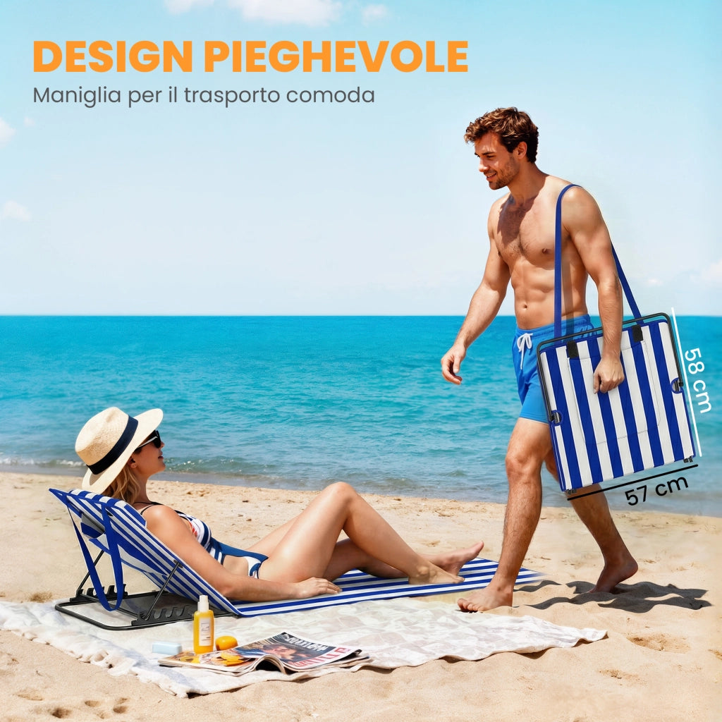 Set 2 Sedie da Mare con Schienale Regolabile ¨C zephmum ¨C Blu e Bianco, Acciaio e Poliestere, 154x57x52 cm
