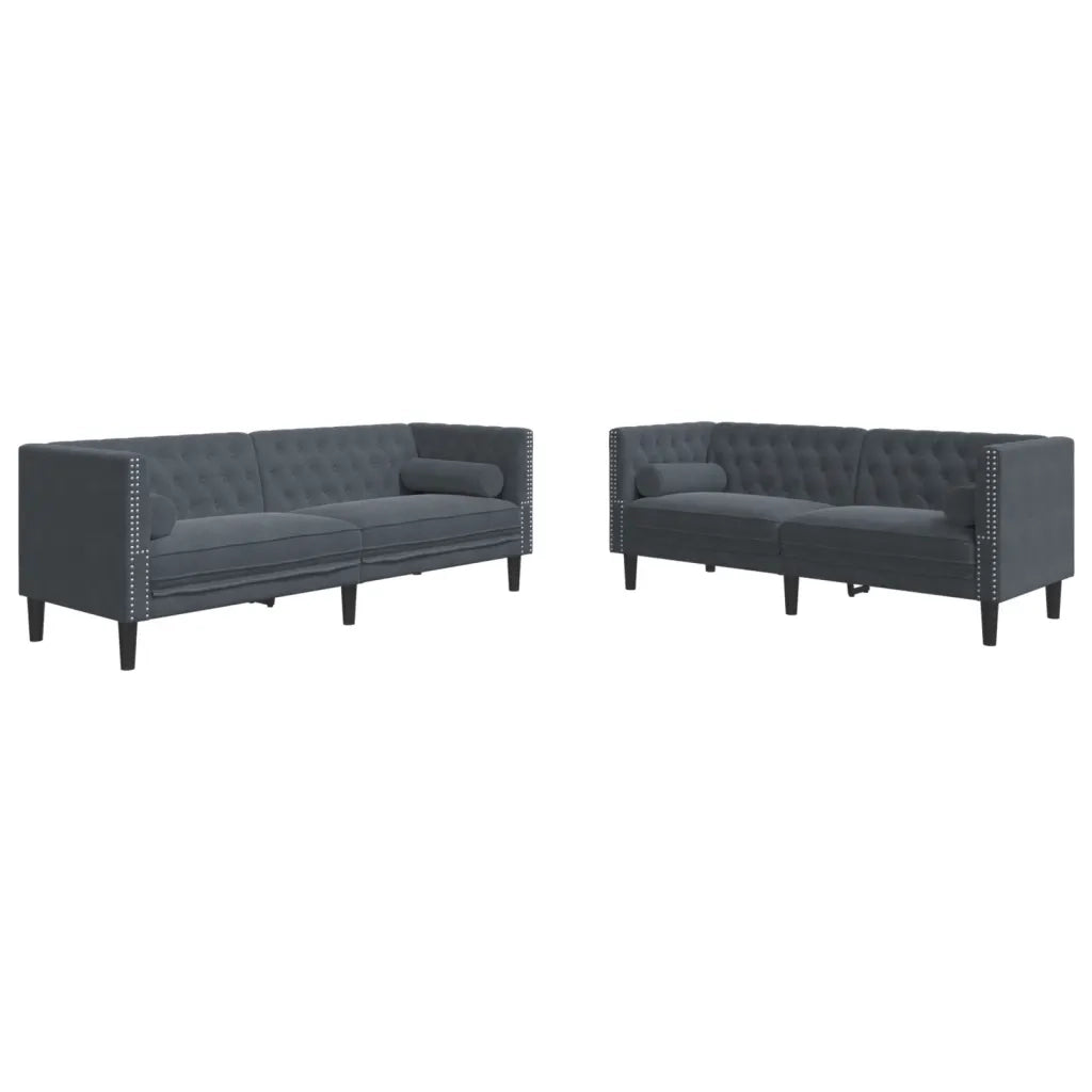 Set Divani Chesterfield 2pz con Cuscini Grigio Scuro Velluto 3209292