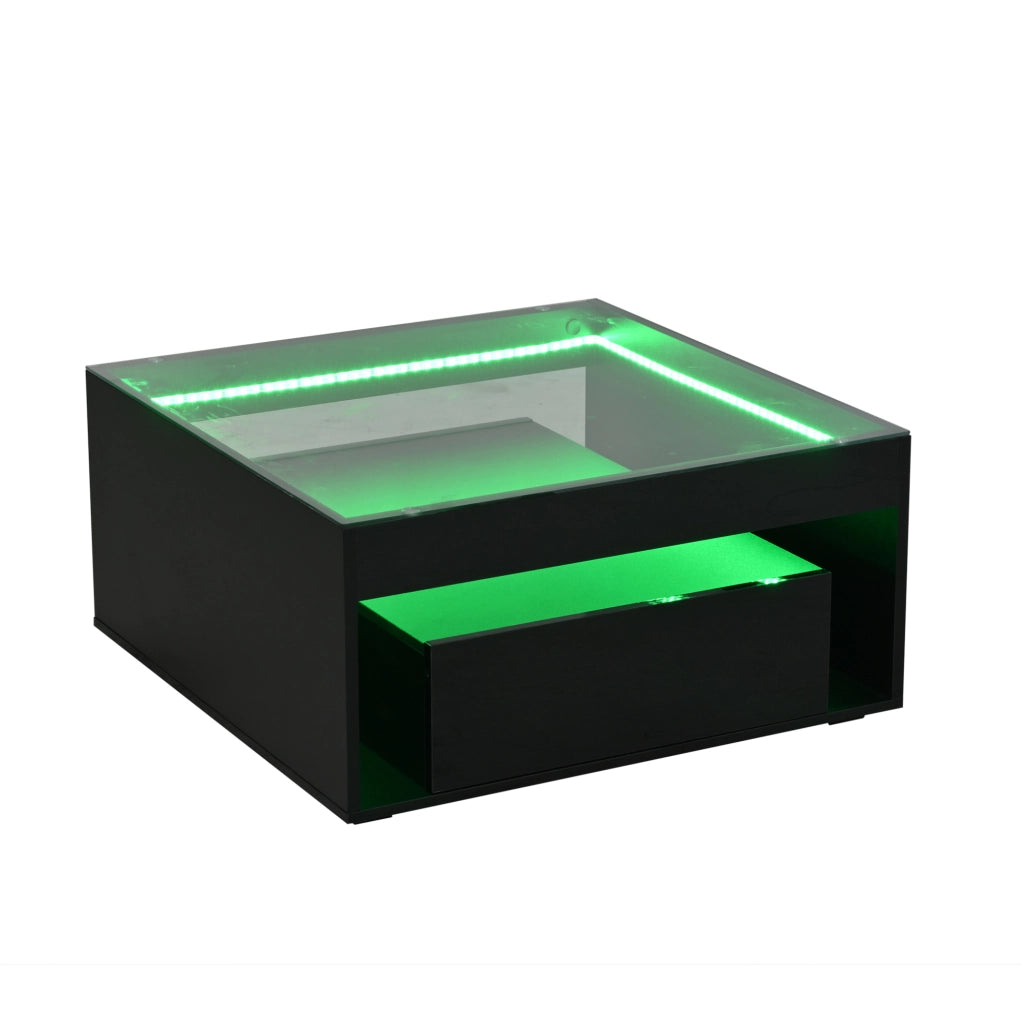 Tavolino da caffè 70 x 70 x 35 cm con 2 cassetti; piano in vetro temperato; nero