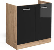 Mobile lavello cucina R-Line, Nero lucido, 80 cm senza piano di lavoro, per la libera combinazione all'interno di sistemi cucina modulari