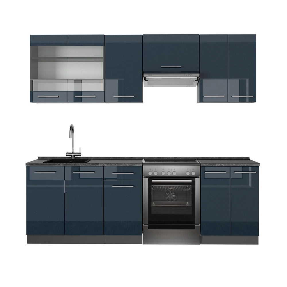 Cucina componibile Fame-Line Blu scuro lucido/Antracite 240 cm, PL Antracite Vicco